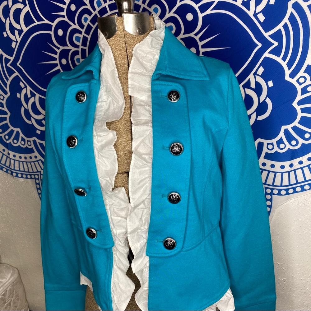 Turquoise Blazer with removable Ruffle - Picture 2 of 13